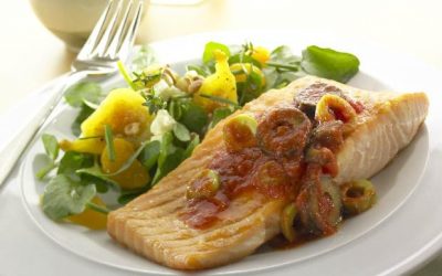 Broiled Salmon with Olive Tomato Vinaigrette