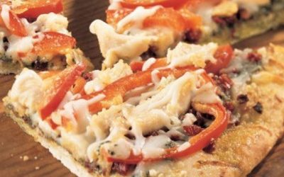 Chicken Pesto Pizza with Roasted Red Peppers and Asparagus