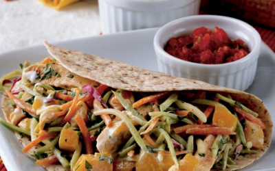 Summer Dreamin’ Chicken Tacos with Peach Slaw